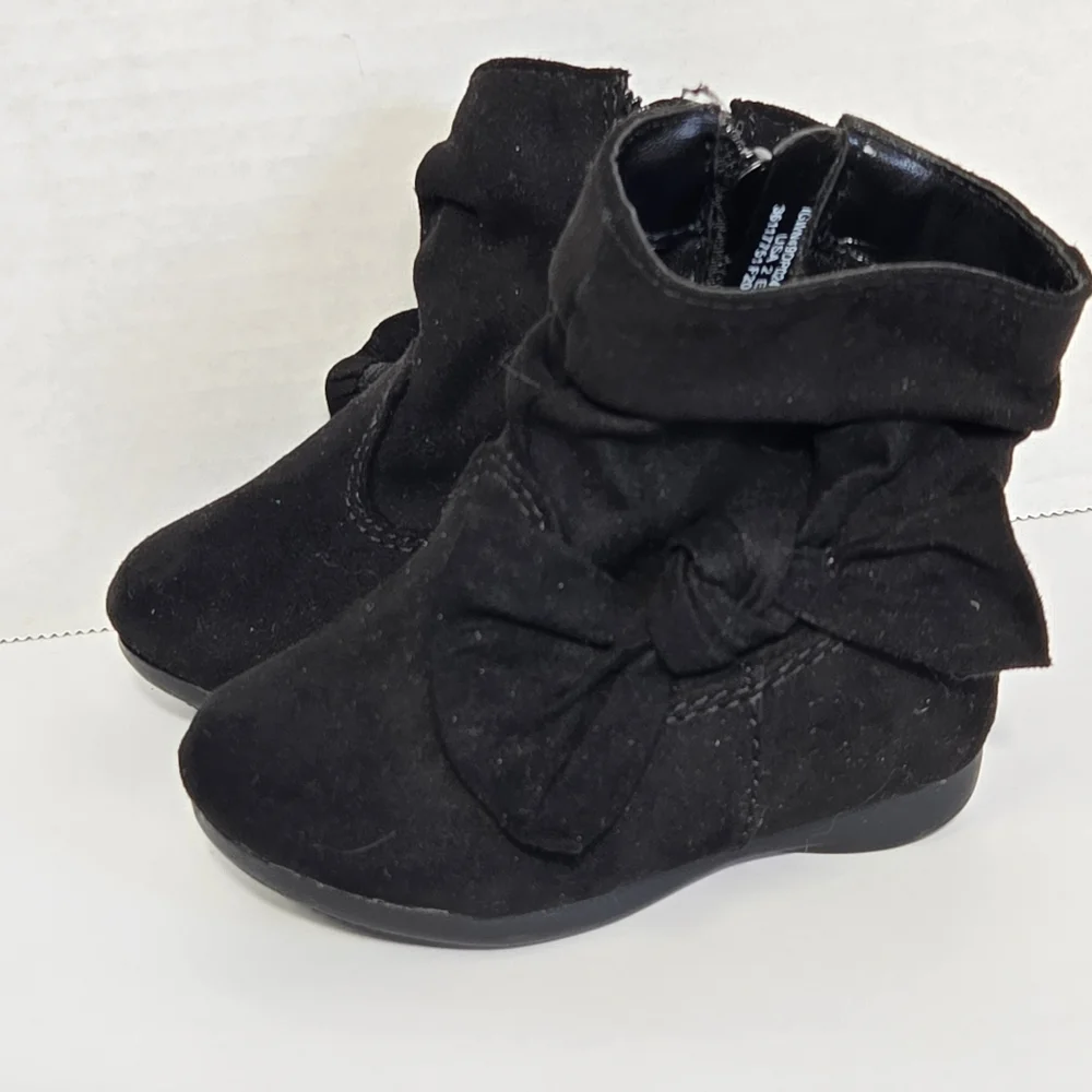 Wonder Nation Toddler Girls‎ Black Faux Suede Bow Ankle Boots Size 2 IGWN49DP024